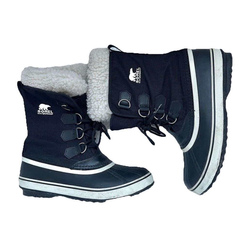 SOREL Winter Carnival Snow Boots Womens 10 Black Waterproof Faux Fur Outdoor